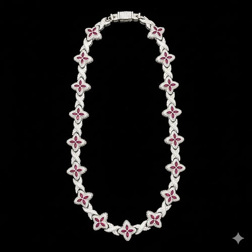 998801 | 925 Silver Moissanite Red Clove Rhodium Chain