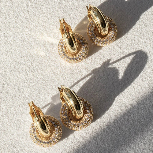 Punk Circle Pendant Shiny Rhinestone Stainless Steel Drop Earrings